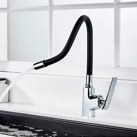 Смеситель для кухни с гибким изливом Ledeme L4074-2 черный, изображение 10