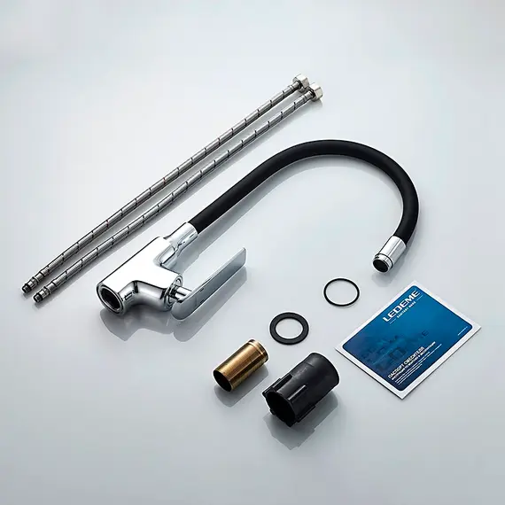 Смеситель для кухни с гибким изливом Ledeme L4074-2 черный, изображение 8