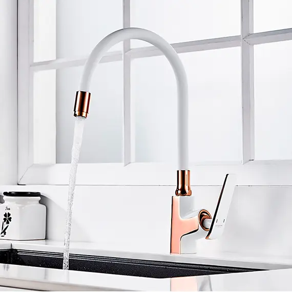 Смеситель для кухни с гибким изливом Ledeme L4074WR-3 белый/золото, изображение 10