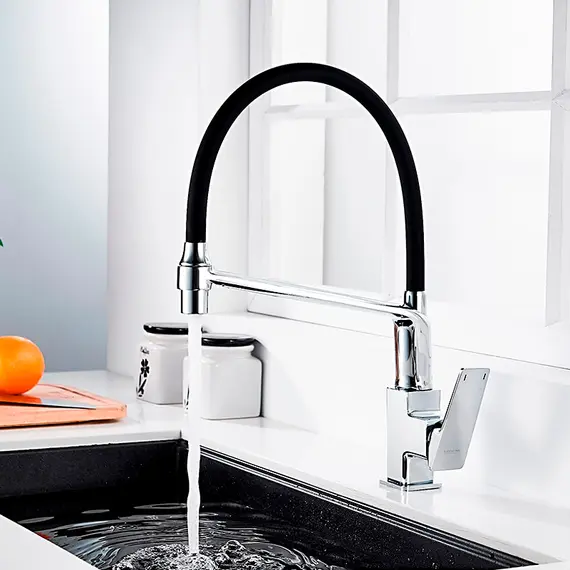 Смеситель для кухни с гибким изливом Ledeme L4078-2 черный, изображение 10