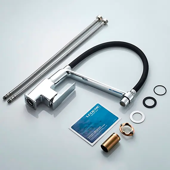 Смеситель для кухни с гибким изливом Ledeme L4078-2 черный, изображение 8