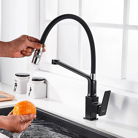 Смеситель для кухни с гибким изливом Ledeme L4078B-2 черный, изображение 10