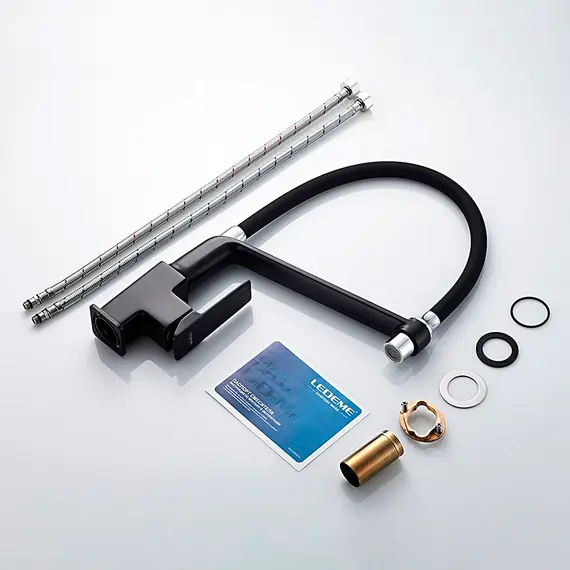 Смеситель для кухни с гибким изливом Ledeme L4078B-2 черный, изображение 8