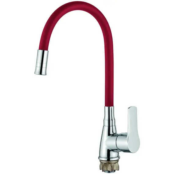 Смеситель для кухни с гибким изливом с душем Ledeme L4699-1 красный/хром