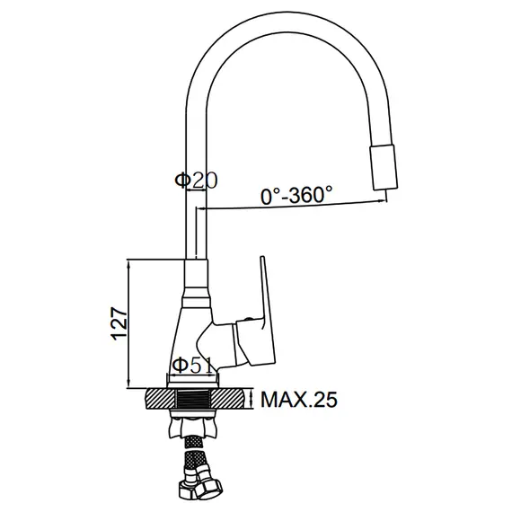 Смеситель для кухни с гибким изливом с душем Ledeme L4699-1 красный/хром, изображение 2