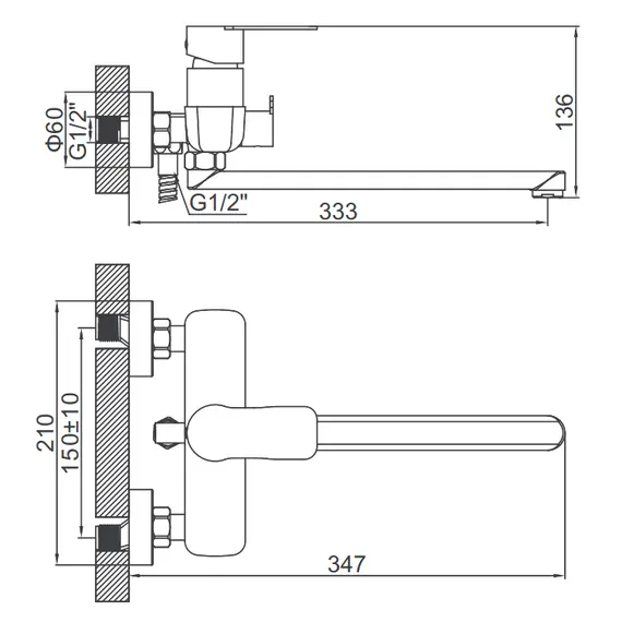 Смеситель для ванны Ledeme L72218B черный, изображение 3
