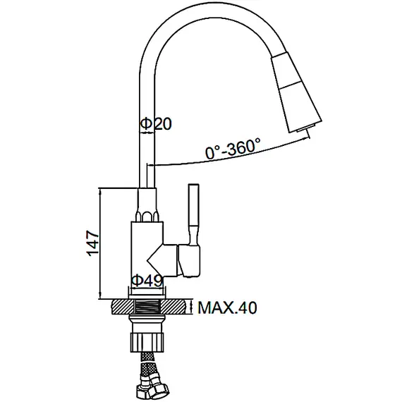 Смеситель для кухни с гибким изливом с душем Ledeme L74199-11 бирюзовый, изображение 2