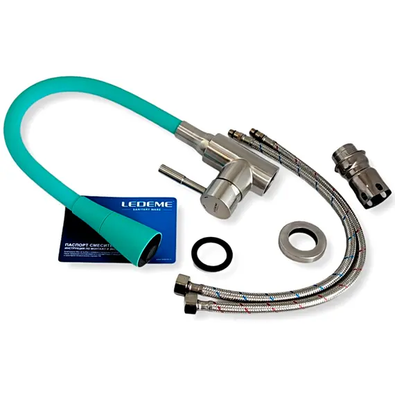 Смеситель для кухни с гибким изливом с душем Ledeme L74199-11 бирюзовый, изображение 4