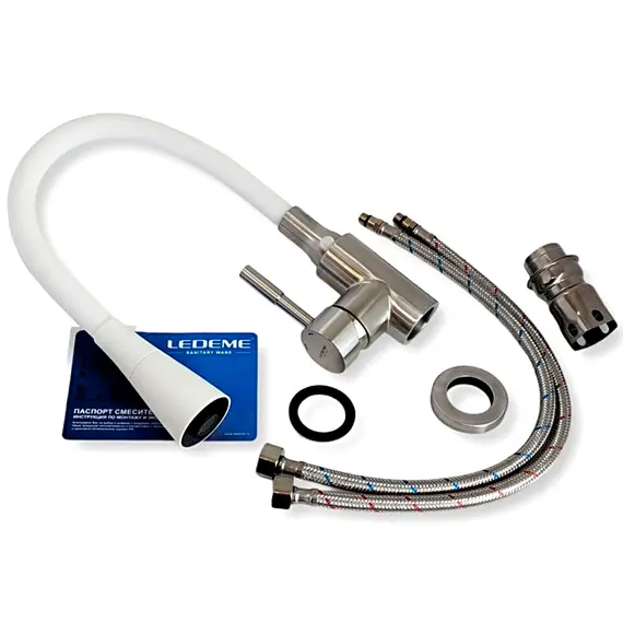 Смеситель для кухни с гибким изливом с душем Ledeme L74199-3 белый, изображение 4