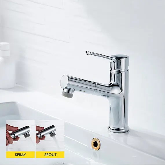 Смеситель для раковины с выдвижной лейкой Ledeme 7 L1055-25 хром, изображение 4