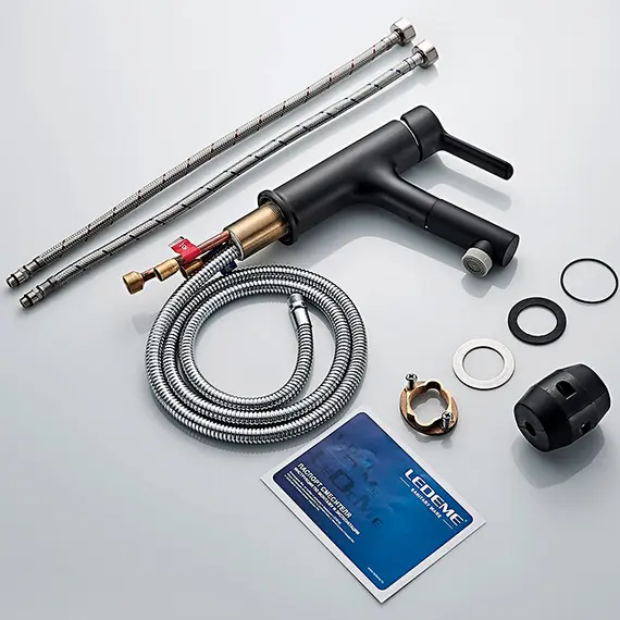 Смеситель для раковины с выдвижным изливом Ledeme L1055B-25 черный, изображение 10