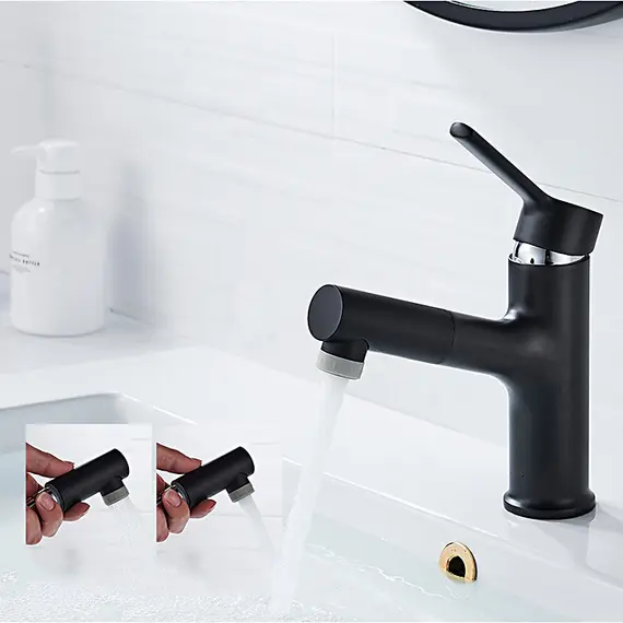 Смеситель для раковины с выдвижным изливом Ledeme L1055B-25 черный, изображение 3