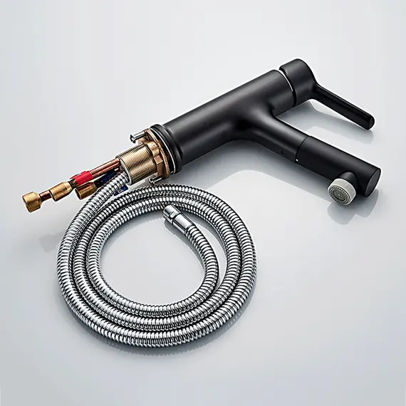 Смеситель для раковины с выдвижным изливом Ledeme L1055B-25 черный, изображение 5