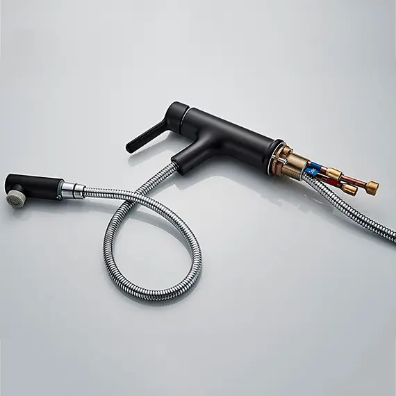 Смеситель для раковины с выдвижным изливом Ledeme L1055B-25 черный, изображение 6