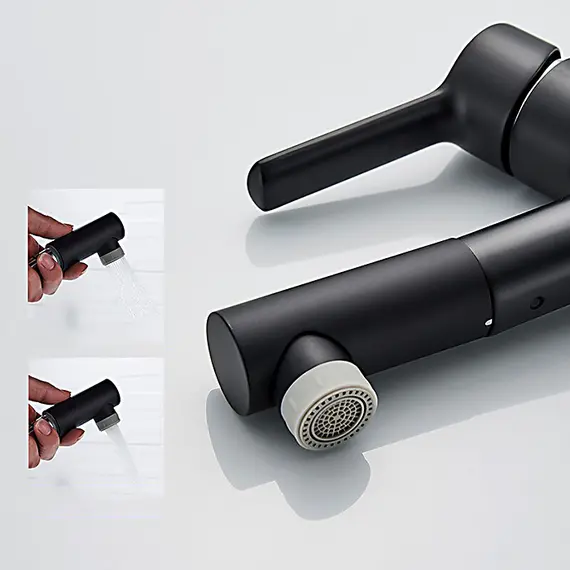 Смеситель для раковины с выдвижным изливом Ledeme L1055B-25 черный, изображение 8