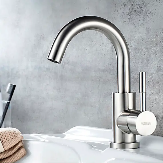 Смеситель для умывальника Ledeme R L1098-3 нержавеющая сталь, изображение 3