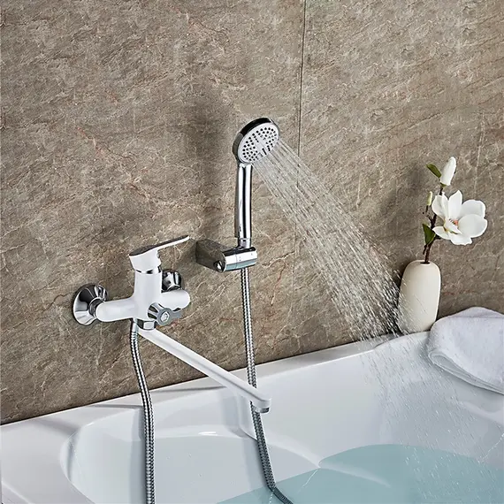 Смеситель для ванны Ledeme L2203W белый универсальный белый/хром, изображение 3