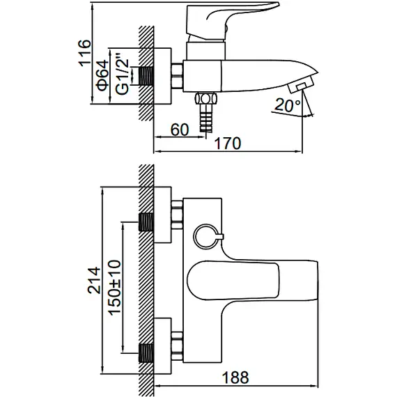 Смеситель для ванны Ledeme H34 L3234 хром, изображение 2