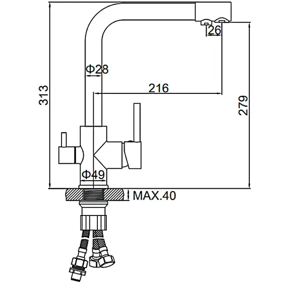 Смеситель для кухни со встроенным краном под фильтр питьевой воды Ledeme R L4055-3 хром, Название цвета: Хром, изображение 2