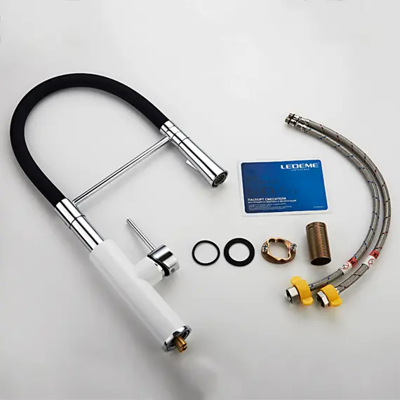 Смеситель для кухни с гибким изливом с душем Ledeme L4097W-2 белый/хром, изображение 11