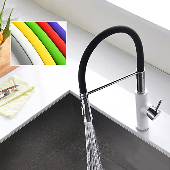 Смеситель для кухни с гибким изливом с душем Ledeme L4097W-2 белый/хром, изображение 4