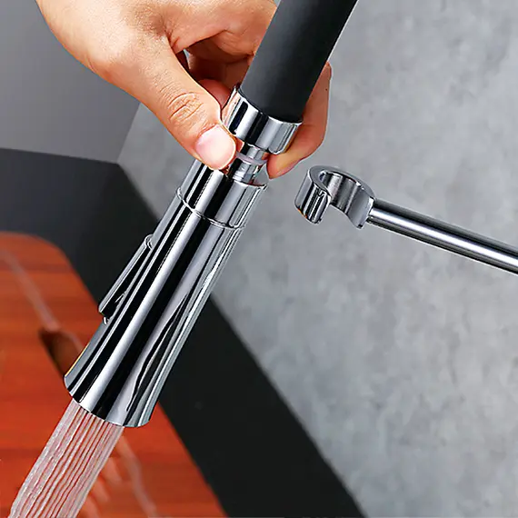 Смеситель для кухни с гибким изливом с душем Ledeme L4097W-2 белый/хром, изображение 5