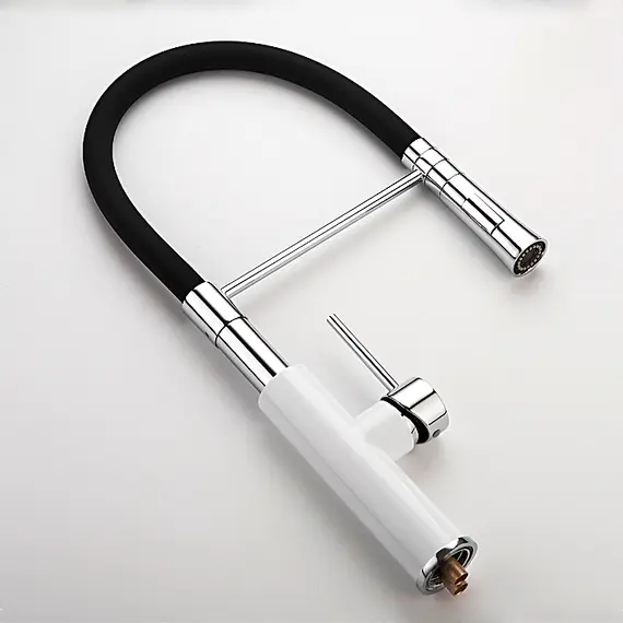 Смеситель для кухни с гибким изливом с душем Ledeme L4097W-2 белый/хром, изображение 7