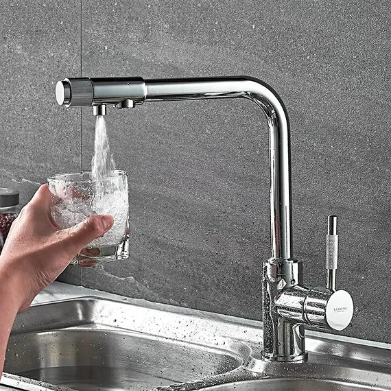 Смеситель для кухни со встроенным краном под фильтр питьевой воды Ledeme L4155-3 хром, изображение 10