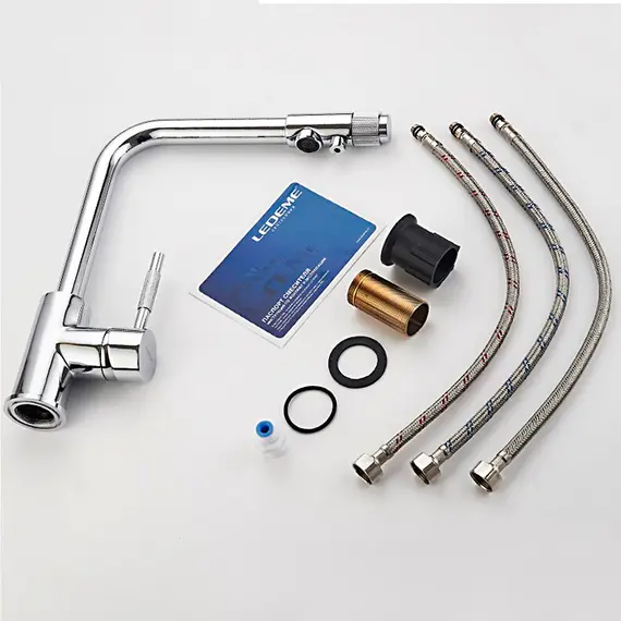 Смеситель для кухни со встроенным краном под фильтр питьевой воды Ledeme L4155-3 хром, изображение 8