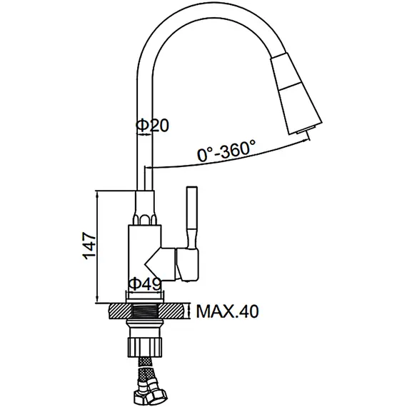 Смеситель для кухни с гибким изливом с душем Ledeme Rainbow L4199-1 хром, изображение 2