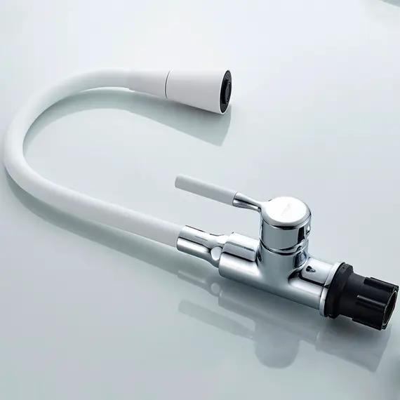 Смеситель для кухни с гибким изливом с душем Ledeme Rainbow R L4199-3 белый/хром, изображение 4