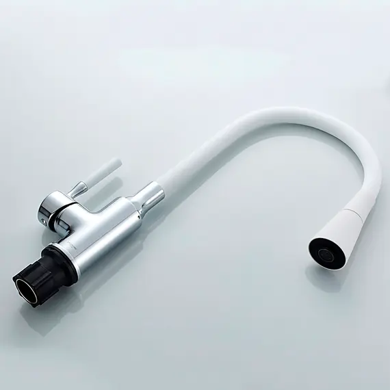 Смеситель для кухни с гибким изливом с душем Ledeme Rainbow R L4199-3 белый/хром, изображение 6