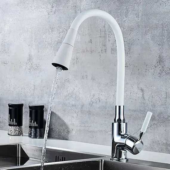 Смеситель для кухни с гибким изливом с душем Ledeme Rainbow R L4199-3 белый/хром, изображение 7