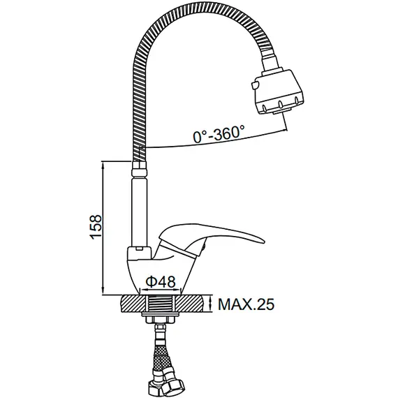Смеситель для кухни с гибким изливом с душем Ledeme R L4302-B силумин хром, изображение 2