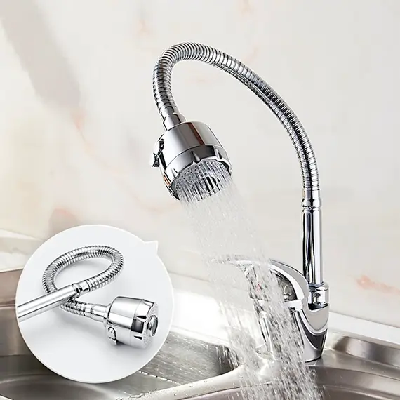 Смеситель для кухни с гибким изливом с душем Ledeme R L4302-B силумин хром, изображение 3