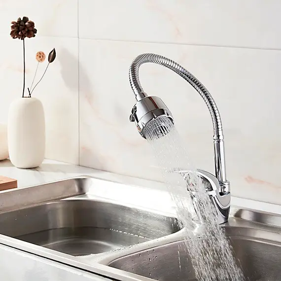 Смеситель для кухни с гибким изливом с душем Ledeme R L4302-B силумин хром, изображение 5