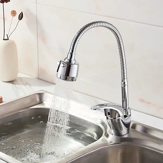 Смеситель для кухни с гибким изливом с душем Ledeme R L4302-B силумин хром, изображение 6