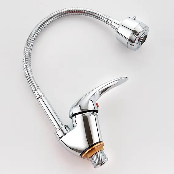 Смеситель для кухни с гибким изливом с душем Ledeme R L4302-B силумин хром, изображение 8