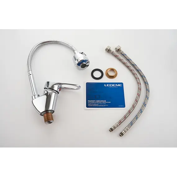 Смеситель для кухни с гибким изливом с душем Ledeme L4304 хром, изображение 14