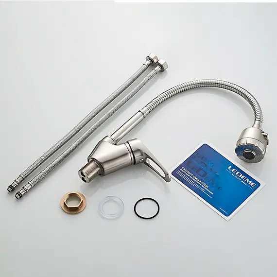 Смеситель для кухни с гибким изливом с душем Ledeme H13A L4313A суперсталь, изображение 10