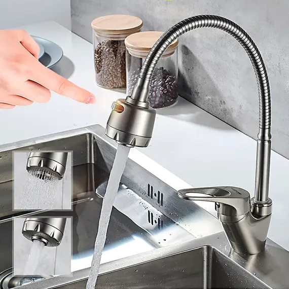 Смеситель для кухни с гибким изливом с душем Ledeme H13A L4313A суперсталь, изображение 2