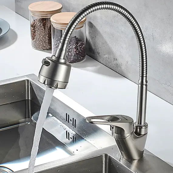 Смеситель для кухни с гибким изливом с душем Ledeme H13A L4313A суперсталь, изображение 3