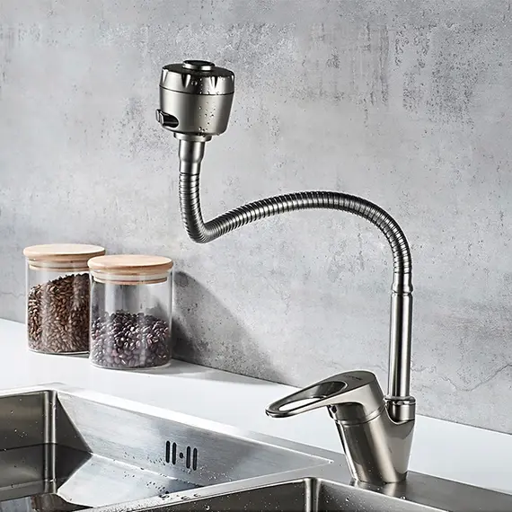 Смеситель для кухни с гибким изливом с душем Ledeme H13A L4313A суперсталь, изображение 4