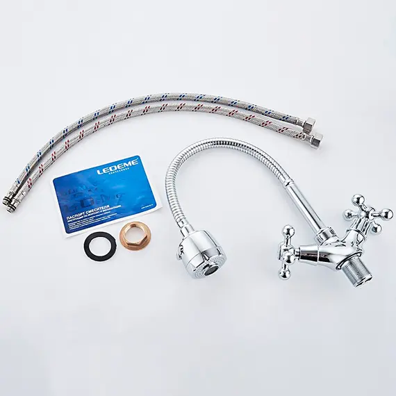 Смеситель для кухни с гибким изливом с душем Ledeme R L4319-3 хром, изображение 9