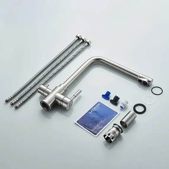 Смеситель для кухни со встроенным краном под фильтр питьевой воды Ledeme R L4355-3 суперсталь, изображение 10