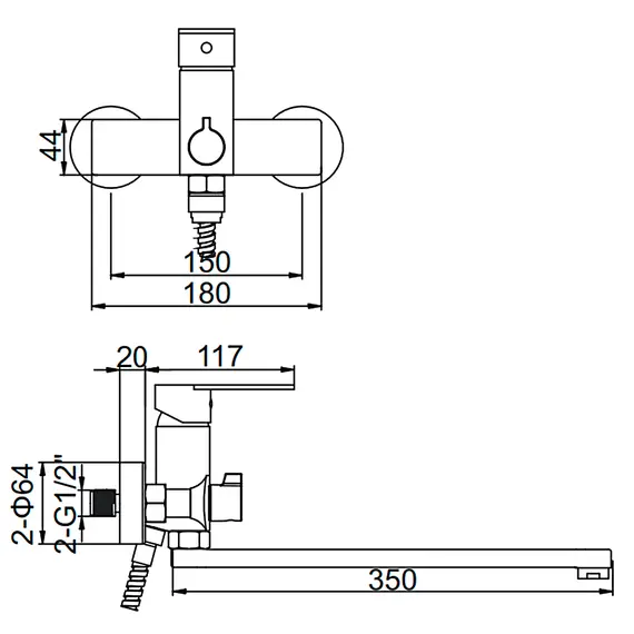 Смеситель для ванны Gerhans K23 K13123T черный, изображение 2