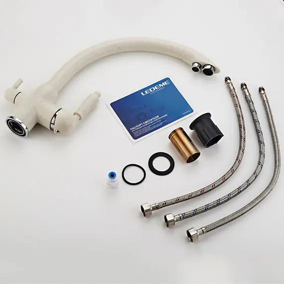 Смеситель для кухни со встроенным краном под фильтр питьевой воды Ledeme 7 L4455W-3 белый, Основной цвет: Белый, изображение 8