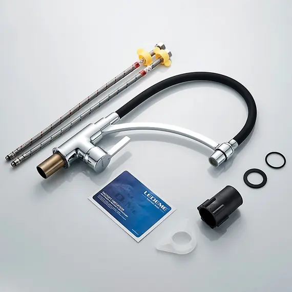 Смеситель для кухни с гибким изливом с душем Ledeme L4499-2 хром, изображение 8