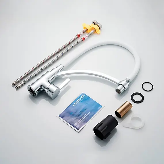 Смеситель для кухни с гибким изливом с душем Ledeme L4499-3 хром, изображение 9