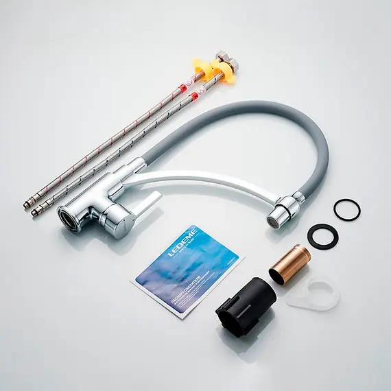Смеситель для кухни с гибким изливом с душем Ledeme L4499-9 хром, изображение 2